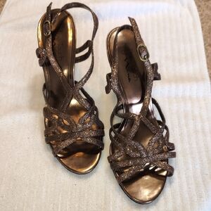 Bronze Glitter Strappy Heel Sandals